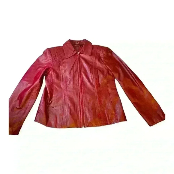 Jacqueline Ferrar Jackets & Blazers - Vintage Jacqueline Ferrar burgundy Leather Jacket women’s Size S  Signs of wear